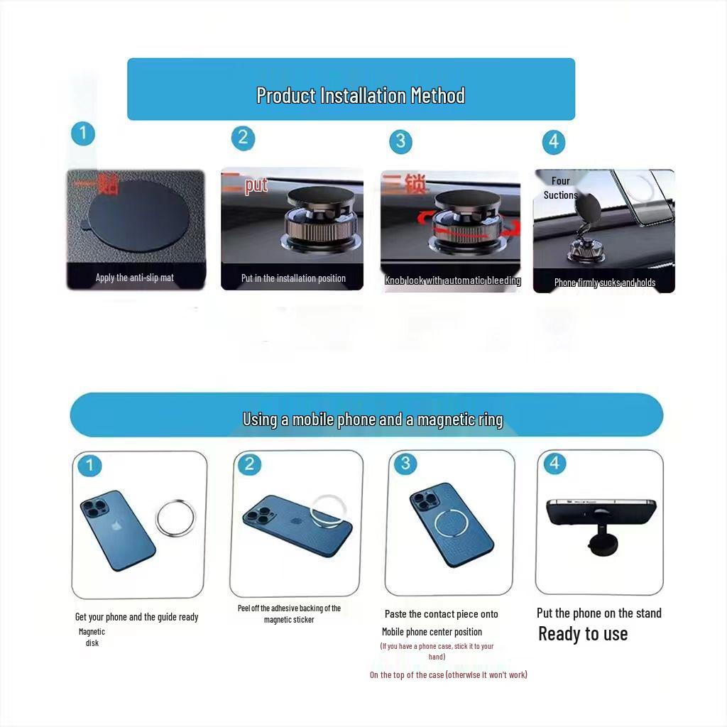 360° Rotatable Magnetic Car Phone Holder with Strong Suction Cup