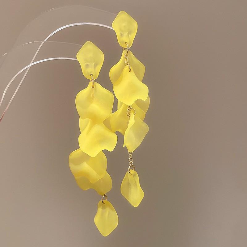 Silver needle chiffon flower fringed stud earrings sweet Mori dopamine earrings niche trend versatile earrings fashion women