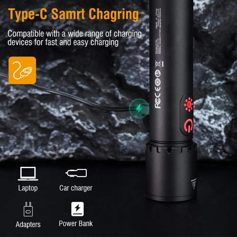 LED Zoom Flashlight Portable Outdoor Multifunctional Flashlights Keychain Rechargeable Torch Light with Light Sidelight