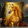 1 Peça Cavalo Dourado com Ornamento de Joia Manta de Lã Manta de Flanela Design Artístico Real Cobertor de Cama Decoração Elegante de Animal Presente