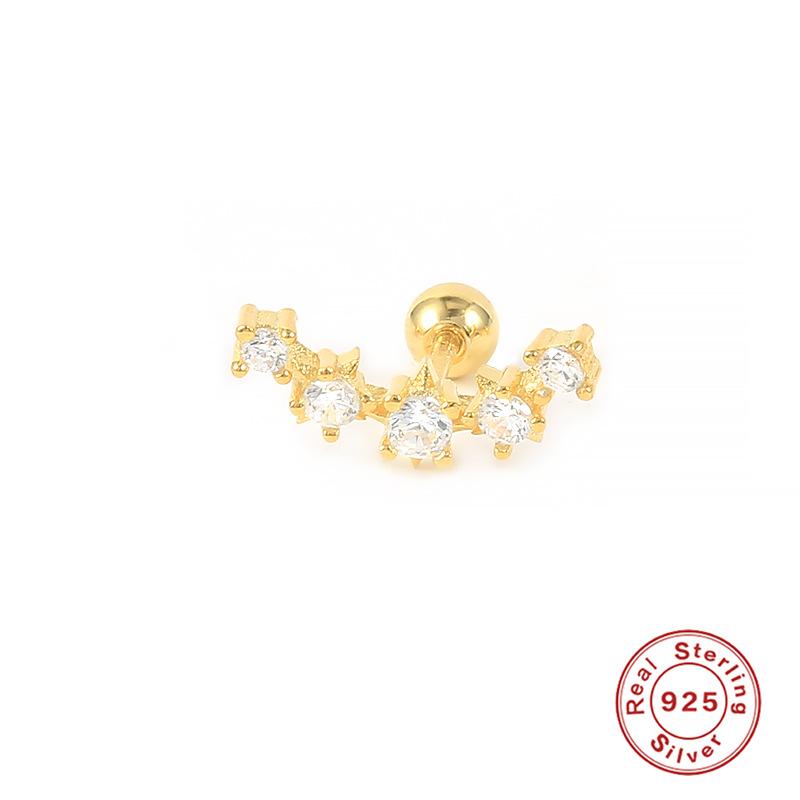 S925 Sterling Silver Piercing Ear Bone Stud Ear Nail Small Gold Ball Threaded Ear Stud Zircon Body Earrings Earrings