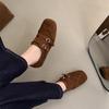 Inner Height Increase and Fleece Retro Square Head Single Shoes Platform Loafers Women's British Style Small Leather Shoes