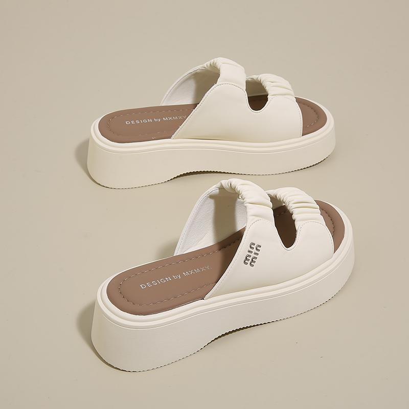 CRLAYDK Platform Slide Sandals for Women Beach Fold Summer Causal Thick Sole Soft Leather Open Toe Slip on Slippers