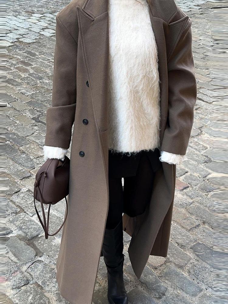 Women's Wool Coat - 2024 Autumn/Winter Collection, Commuter Style with Suit Collar