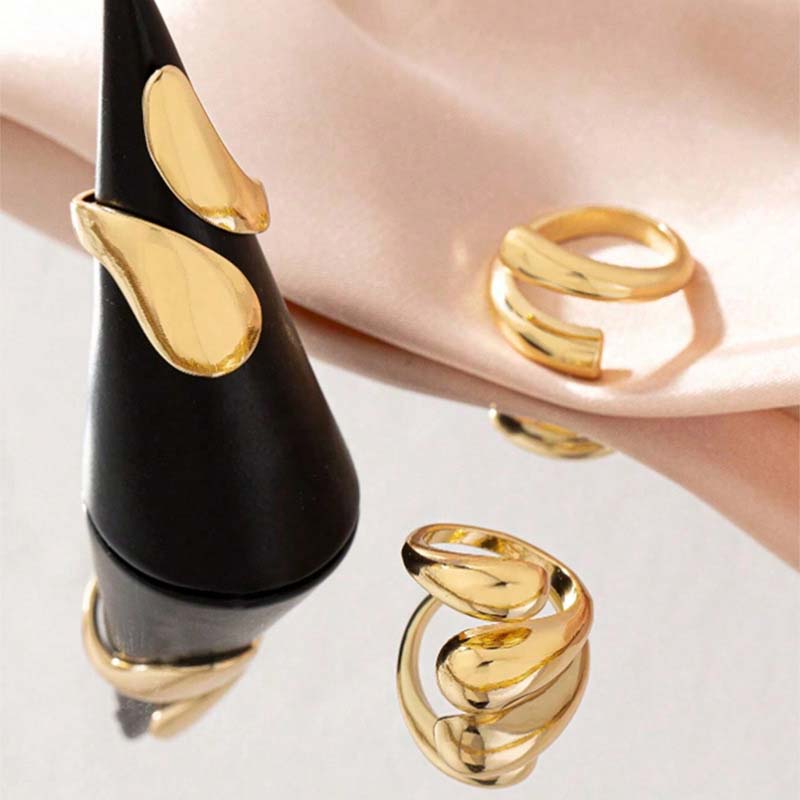 3Pcs/Set Vintage Gold Color Water Drop Rings for Women Fashion Creative Metal Smooth Geometric Adjustable Open Ring Zircon