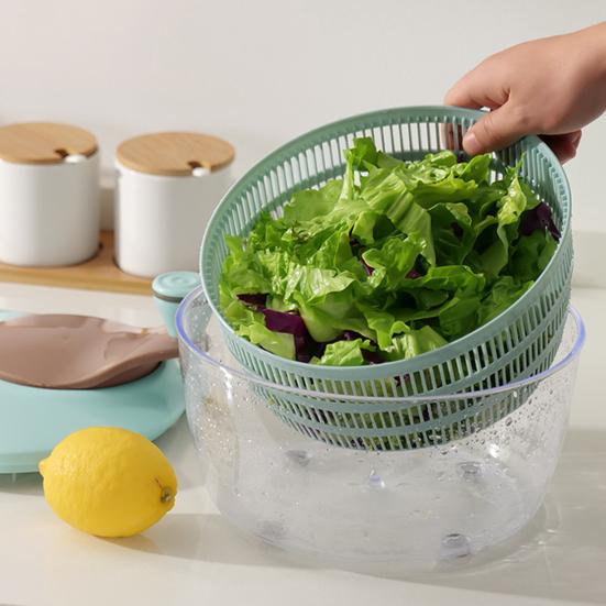 Essoreuse à Salade Grande Capacité - Panier Amovible, Bac De Récupération - Dimensions 22.8x12x17.5 Cm - Pour Légumes, Fruits - Rose, Bleu, Blanc