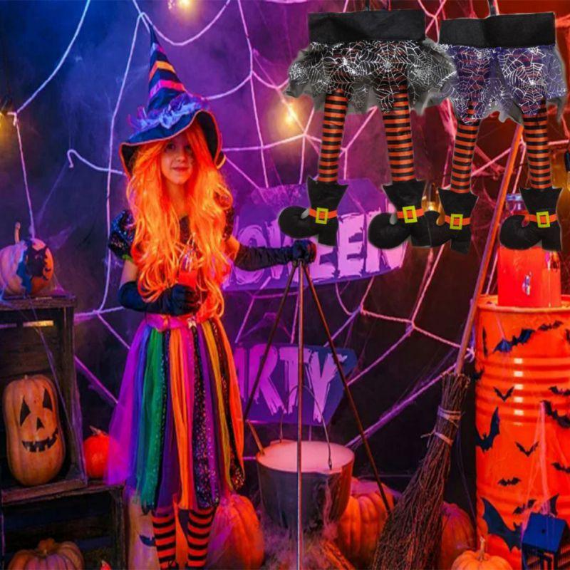 Halloween Witch Leg Decoration, Plush Filled Witch Legs for Wrath Car, Outdoor Evil Hanging Ornaments, Car Trunk Yard Decor