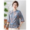 Dames Paarse Cheongsam Stijl Blouse Mandarijnkraag Halve Mouw Bloemenprint Los Casual Elegant Zijde-achtig Topje