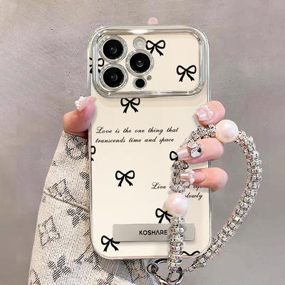Nœud Noir Convient pour Coque de Téléphone Portable Apple 16 15promax Électroplaqué Grande Fenêtre 14 Silicone 13 Luxe Léger 11 Femmes