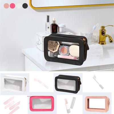 Trousse de toilette carrée transparente en PVC, trousse de rangement tendance pour produits de soins de la peau, trousse de voyage portable