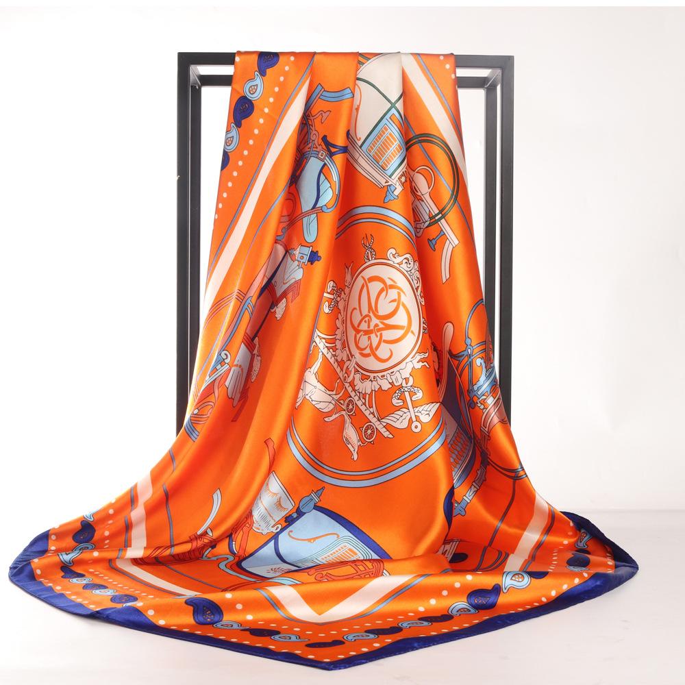 

Высококачественные роскошные шелковые шарфы, повязка на голову, шарфы, шейный шарф для женщин, шелковый шарф с цепочкой, женская декоративная шаль 90*90cm