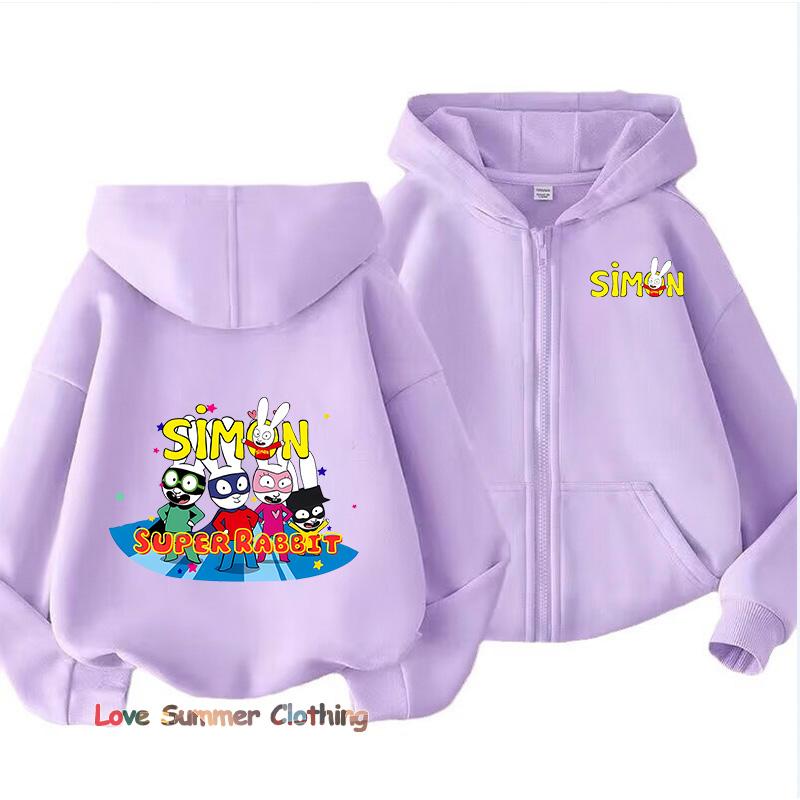 Simon Super Rabbit Boys Hoodie Zip Up Girls Fall Hooded Jacket Zip Autumn Pullover Casual Hoodie Size 100-160