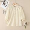 ZANZEA Women Casual Round Neck Solid Color 3/4 Sleeve Loose Blouse