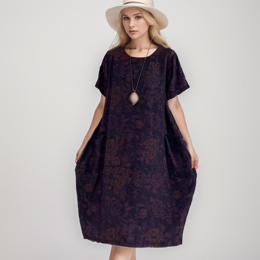 

Dimanaf 2024 Новое льняное платье больших размеров, летнее женское платье с коротким рукавом, свободное с цветочным принтом и круглым вырезом, базовое новое, большого размера