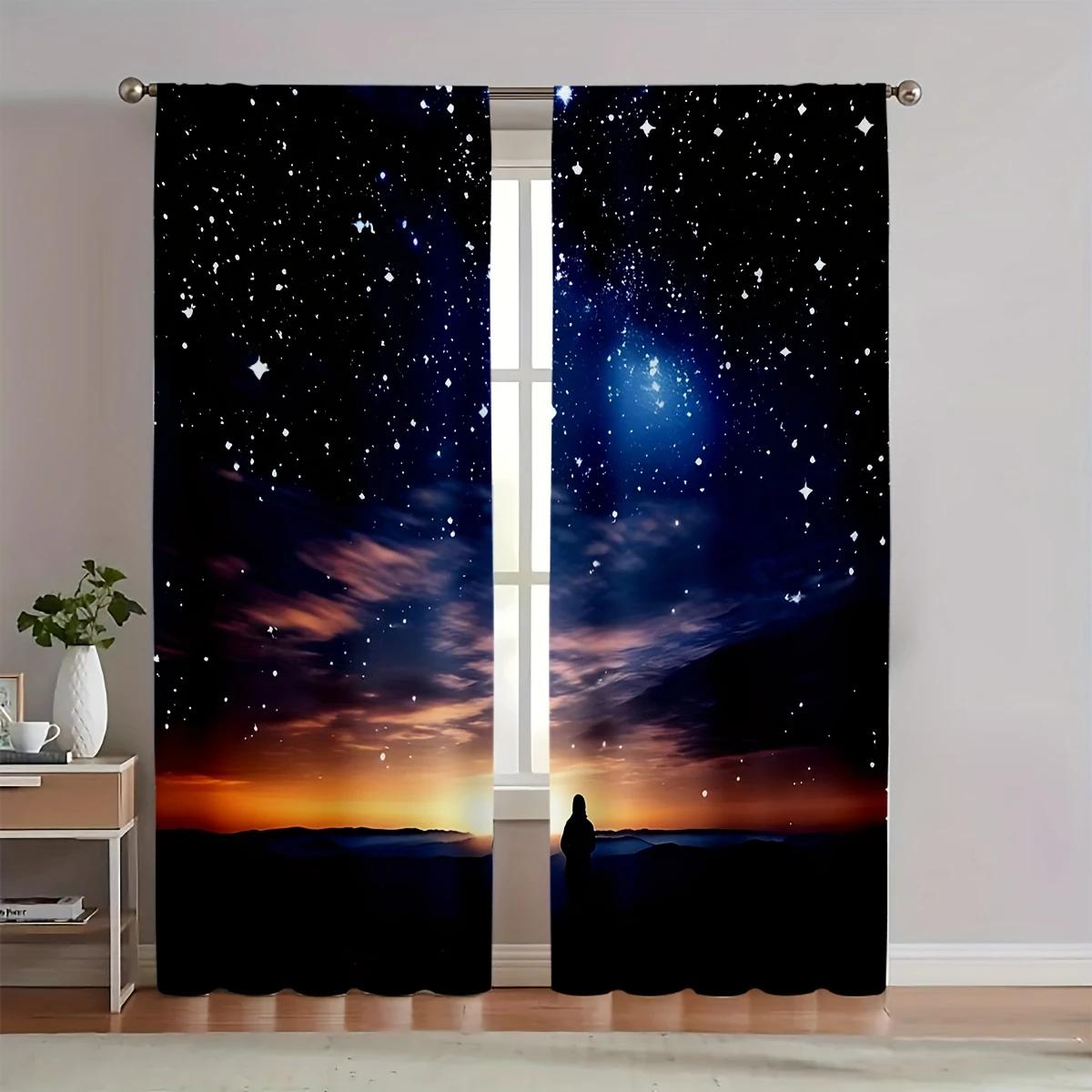 

Modern black starry sky pattern printed curtains, pole bag curtains, home decoration, room decoration 29Wx64L(75x166CM)x2