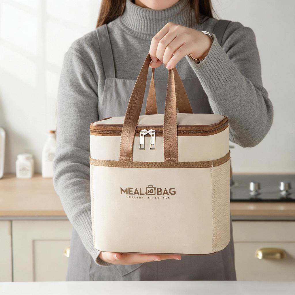 Double-Layer Insulated Lunch Tote for Office & School: Handheld Bento Bag