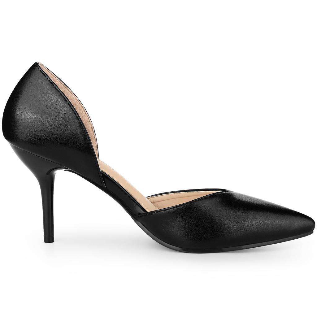 Allegra K Women's Pointy Toe Slip-On Stiletto Heel Pump Sandals, Black, Size 27.5