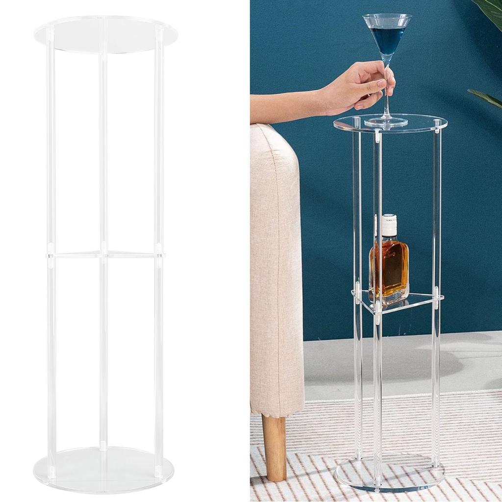 Side Table Modern Stable 3 Tier Round Acrylic Drink Table for Living Room Bedroom Bedside Transparen