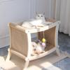 Two-Story Cat Bed with Rattan Mat, Sisal Scratching Post & Solid Wood Frame