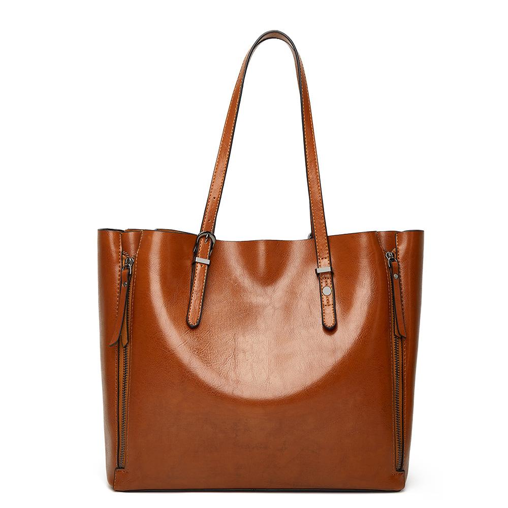 

Женская сумка через плечо из натуральной кожи, женская портативная большая сумка, масляная восковая большая сумка, повседневная женская сумка темно-коричневого