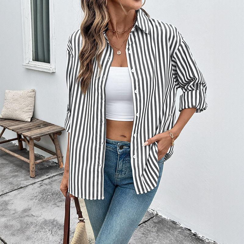 Autumn Women Blouse Striped Ladies Tops Autumn Leisure Stripe Long Sleeve Shirts