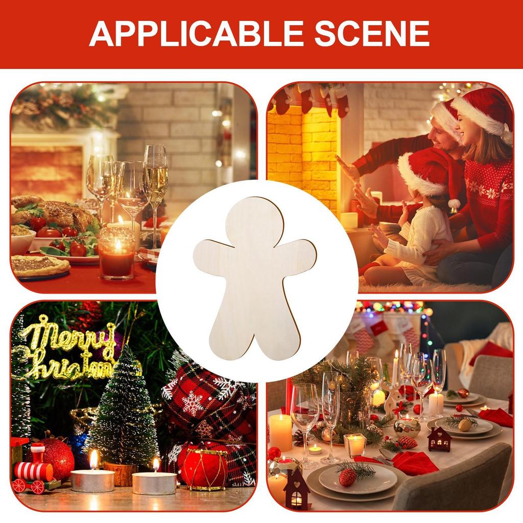 Gingerbread Cutouts 10 Pieces Gingerbread Man Christmas Decorations Hangable Wood Slices Crafts For Window Wall Home Party