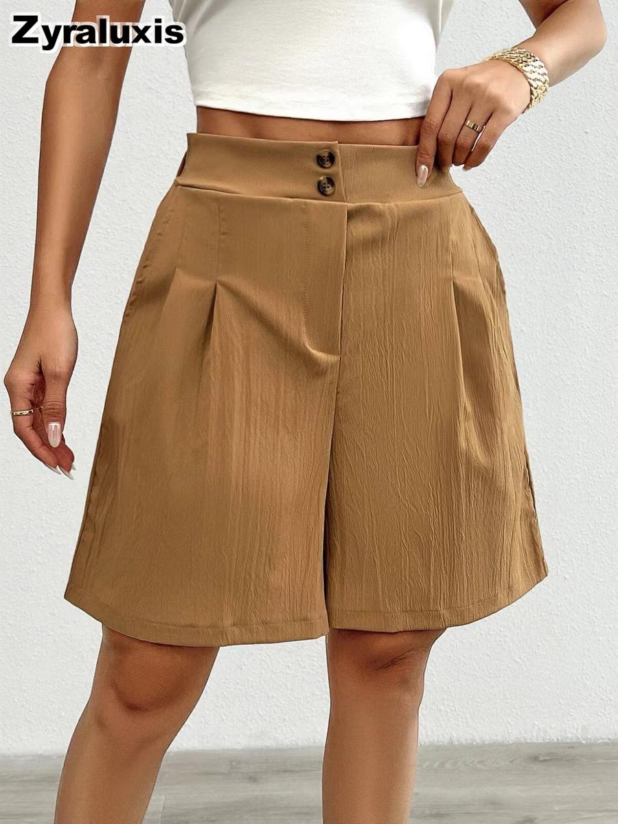 Summer New Loose Pants Women s Wide Leg Shorts High Waist Casual Pants S хаки
