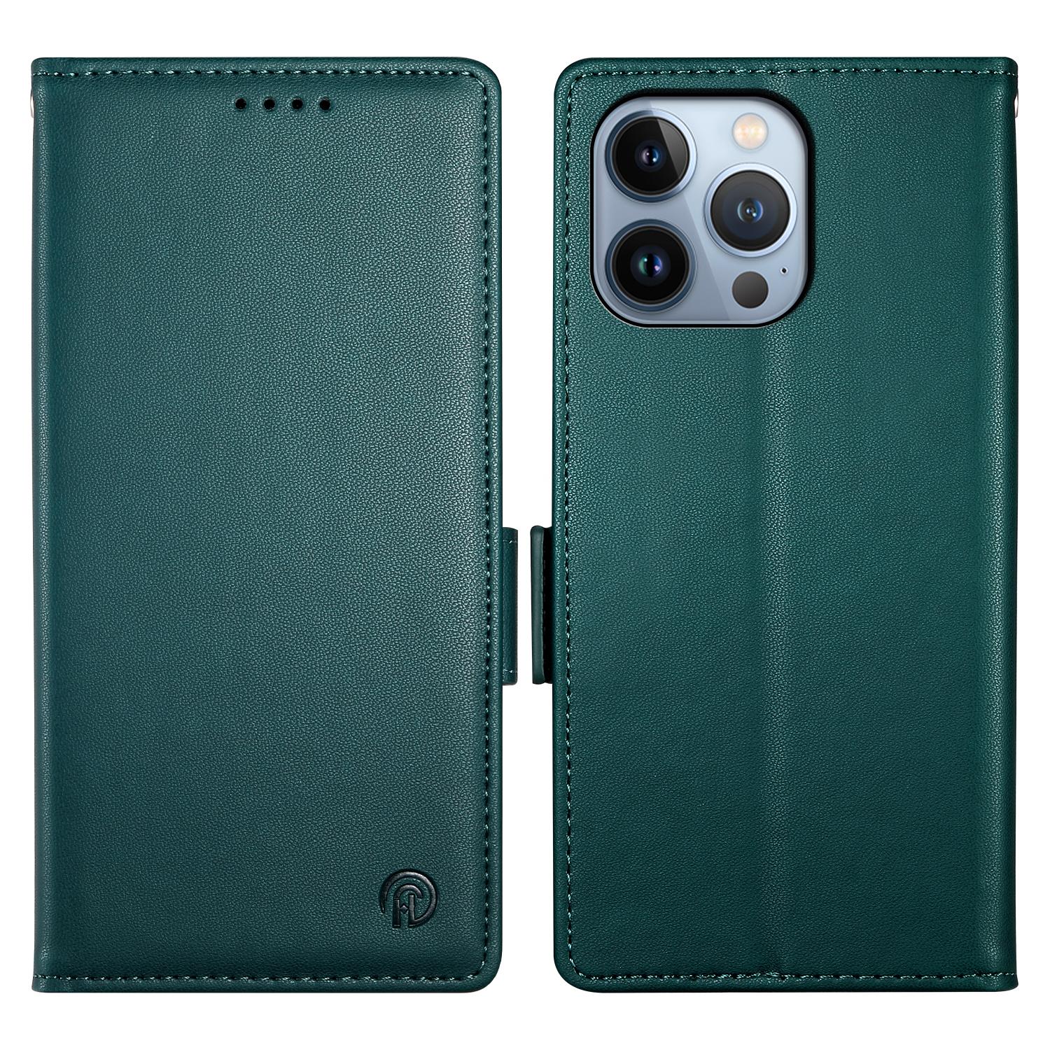 

DF-010 For iPhone 13 Pro Max Case PU Leather Wallet Stand Phone Cover Blackish Green