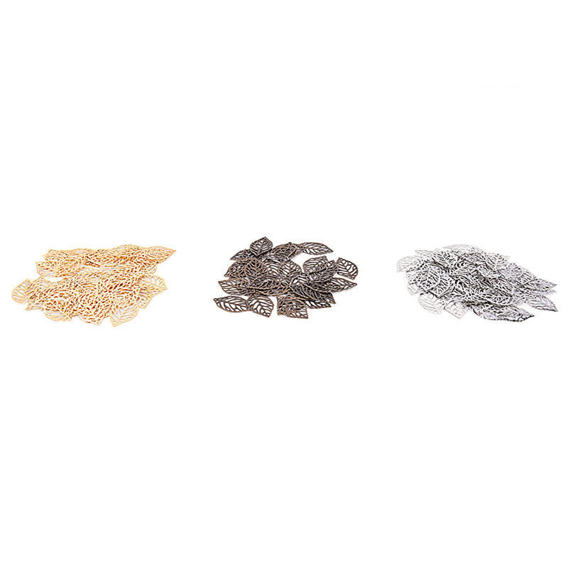 50Pcs Charm Filigree Hollow Leaves Pendant Diy Jewelry Making Leaves Metal Craft