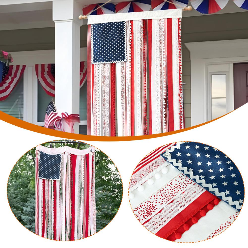 American Bunting Flag Rag Garland Rustic Flag Independence Day Day 4x2.3Ft For 4th Of Garden Fl N2C5