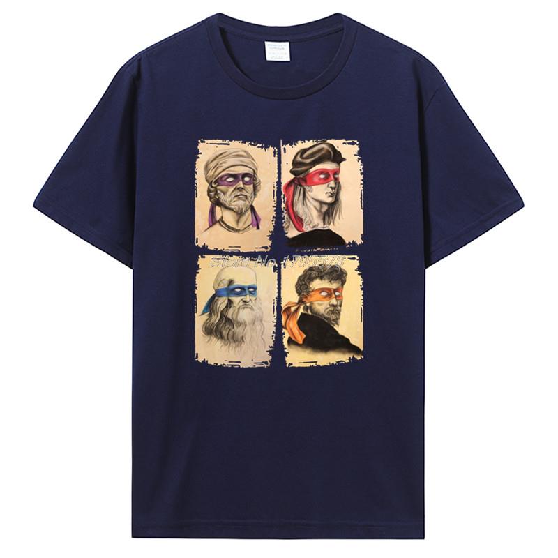 Limindong Science Turtles T-shirt Heren Mutant Ninja Korte Mouw Humor T-shirt O-hals Katoenen Grappige Tops Bedrukt Grafisch T-shirt XL marineblauwe kleur