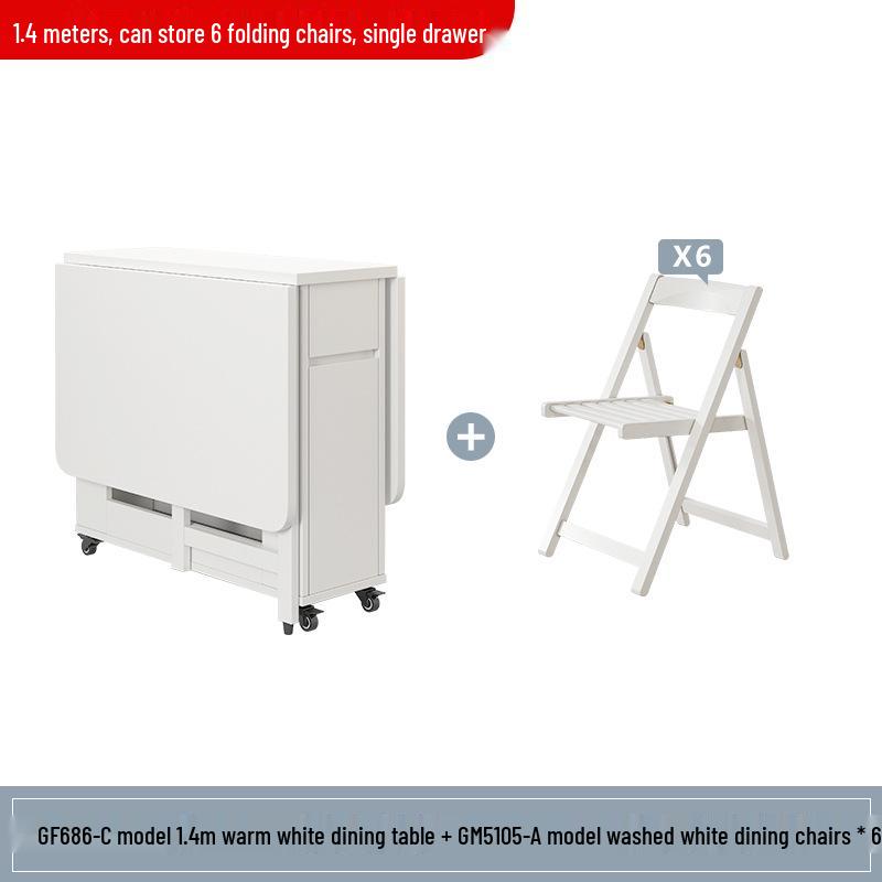 Zhigong Solid Wood Folding Dining Table and Chair Set for Apartments - Multifunctional, Movable Home Furniture
