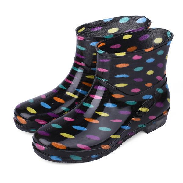 Feerldi Purple Women Waterproof boots Low Heels Colorful Polka Dot Rain boots for women Plush Warm Water Shoes