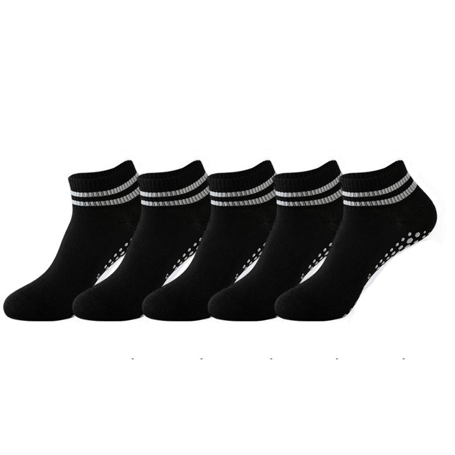 5 Paar Gripten Sokken voor Dames, Antislip Pilates Yoga Sokken met Dubbele Strepen Antislip Sokken voor Training, Ballet, Sportsokken 35-39 zwart
