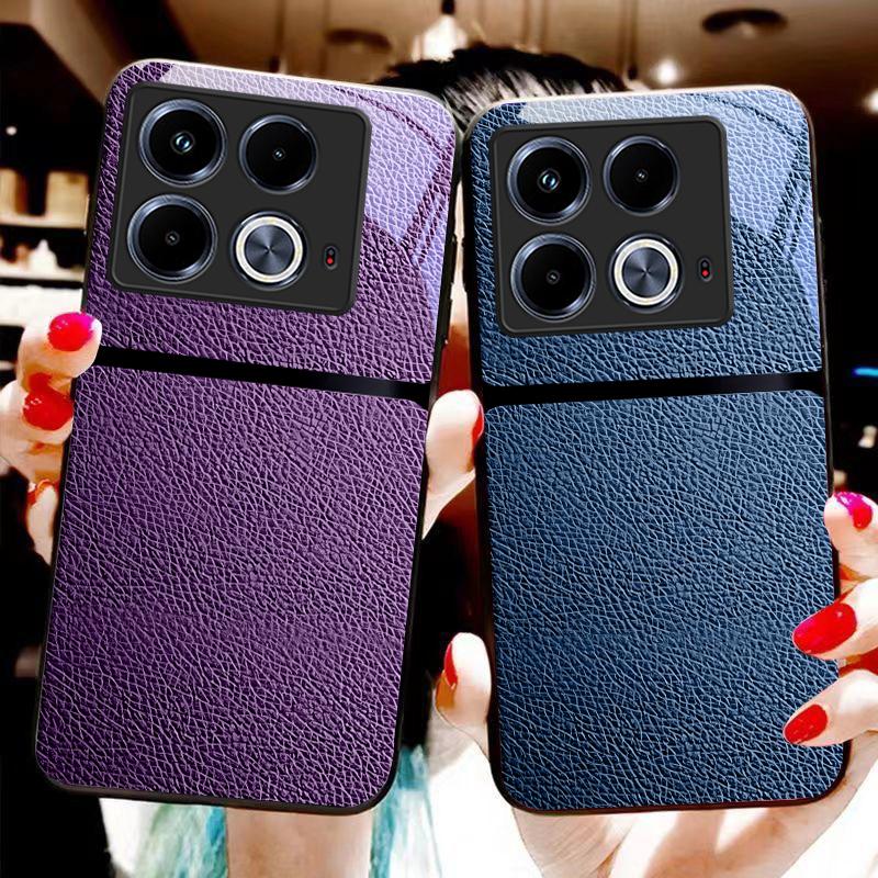 Red Leather Pattern For Infinix Note 40 4G 30i 12 G96 Smart 8 Hot 9 Play 10 11S 12 20i 50 Pro Plus 5G Tempered Glass Phone Case