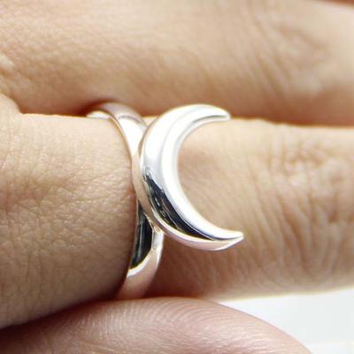 Silver Ring Half Moon Alloy Wedding Women Fashion Jewelry 18.1mm