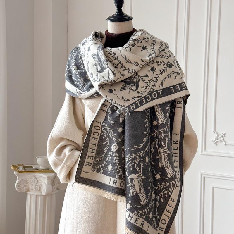 

Retro printed letters light luxury warm coat shawl thickened neck protection scarf temperament autumn and winter cold women 185*65cm