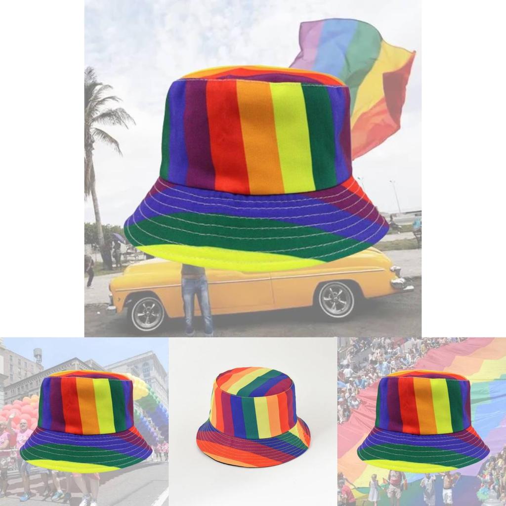 Rainbow Fisherman Hat Adult Sunshade Flat Top Hat Outdoor Travel Sun Protection Sun Hat Decoration
