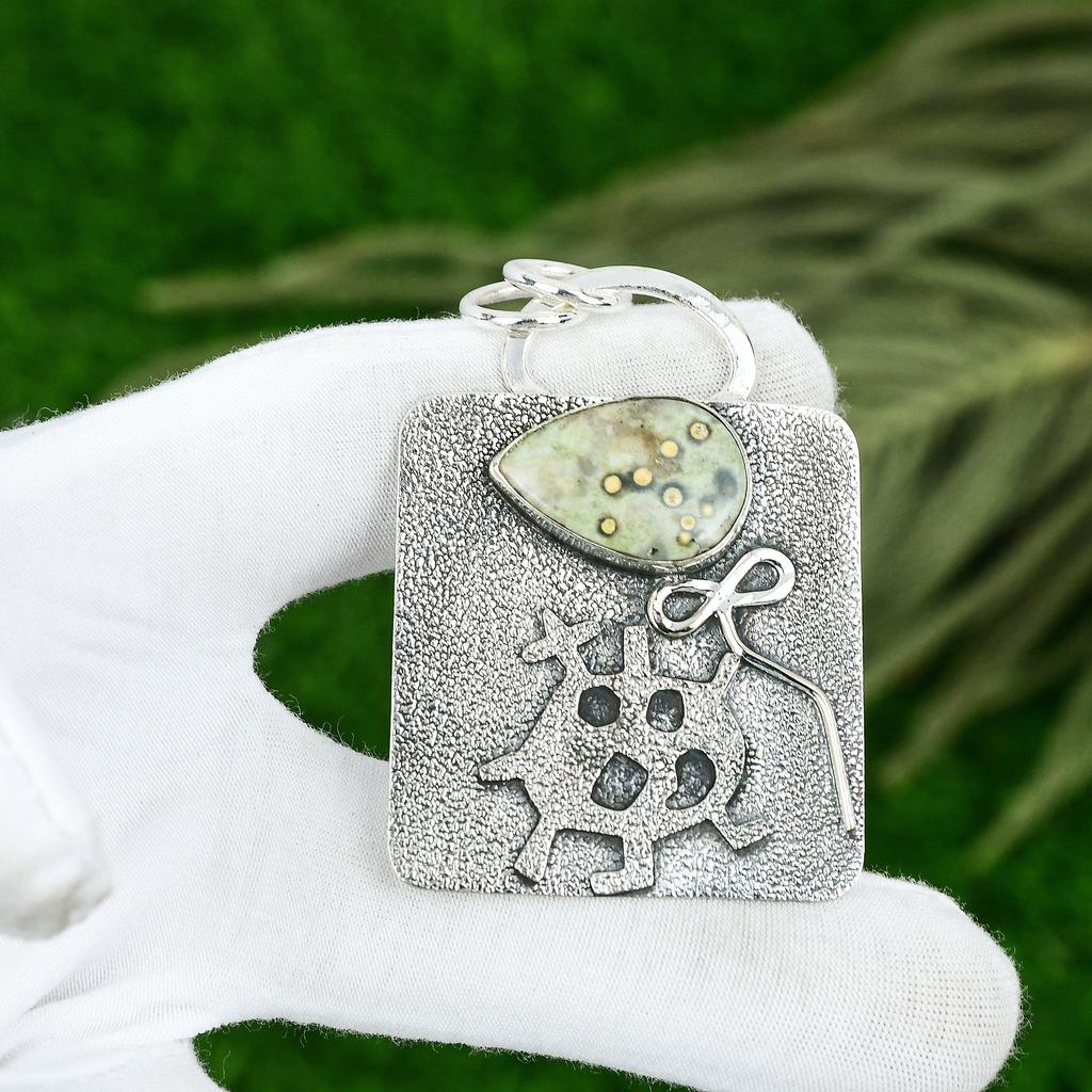 Daughters Day Deal Pear Ocean Jasper Stone Pendant Jewelry 925 Sterling Silver