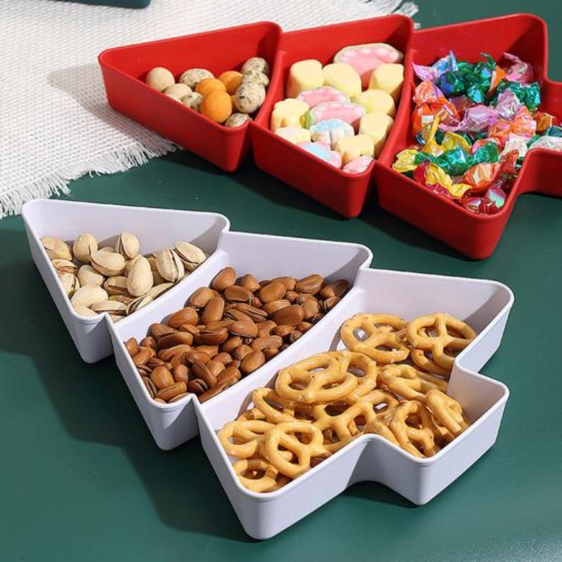 Christmas Tree Divided Snack Tray Plastic Serving Dish for Fruits Nuts Candy Stackable Food Platter for Holiday Parties Space-Saving Kitchen Organizer