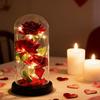 Preserved Rose In Glass Dome with LED Light Artificial Red Rose Decoration Valentine's Day