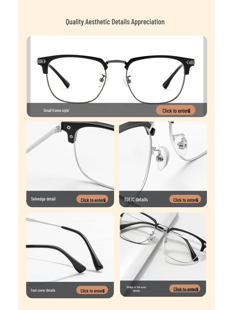 Men's Ultralight Browline Titanium Eyeglass Frame with Anti-Blue Light Lenses, Prescription-Ready