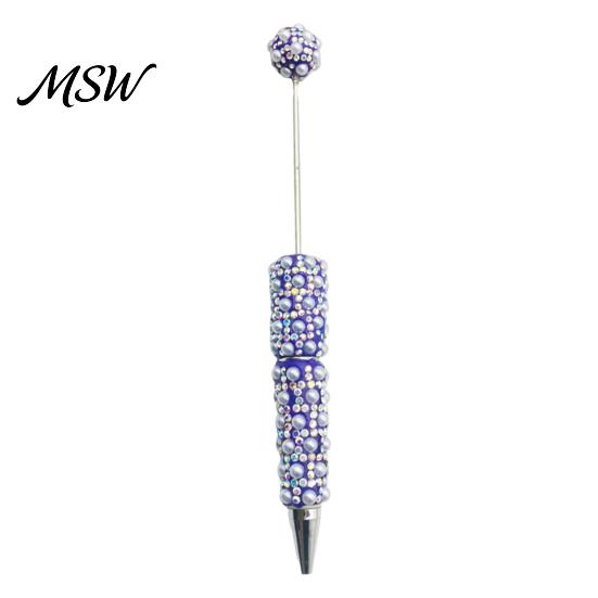 Stationery for Crafts DIY Beadable Pen, Rhinestone Faux Pearl Ballpoint Fancy Glitter Customizable Writing Pen Crafting, Student Office Tools Beaded