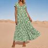 Women's Summer Fashion V-Neck Beach Long Short Sleeve Floral Printed Dresses