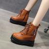 New Women's Thick Soled Ankle Boots 2024 Winter Thick Soled Casual Sports Shoes High Top Leather Lace Up Short Boots