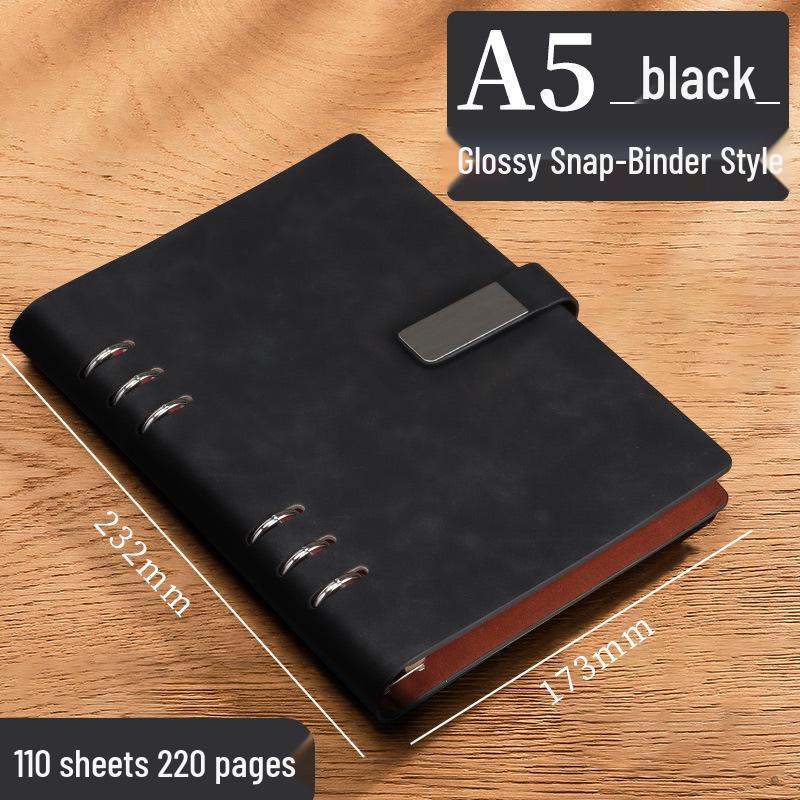 A5 Leather Business Notebook with Logo Printing, Thick Ring Binder & Buckle Closure - Perfect for Office Notes