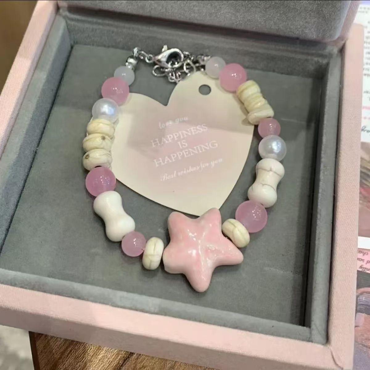 

Y2K Cute Ceramic Starfish Bracelet Women Handmade Beaded Bangle Aesthetic Stylish Daily Wear Exquisite Jewelry Friendship Gifts рожевий