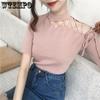 WTEMPO Koreanisch Chic Ausgeschnitten Schräge Schulter Kurzarm T-Shirts Damen Sommer Einfarbig Slim Fit Stricktops