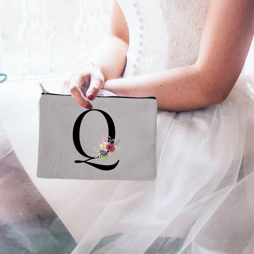 26 Lettere dell'Alfabeto Inglese Sposa Sacchetti Cosmetici con Zip Lettere Fiori Organizzatore Custodia Trucco da Viaggio per Donna Articoli da Toeletta Regali per Donna
