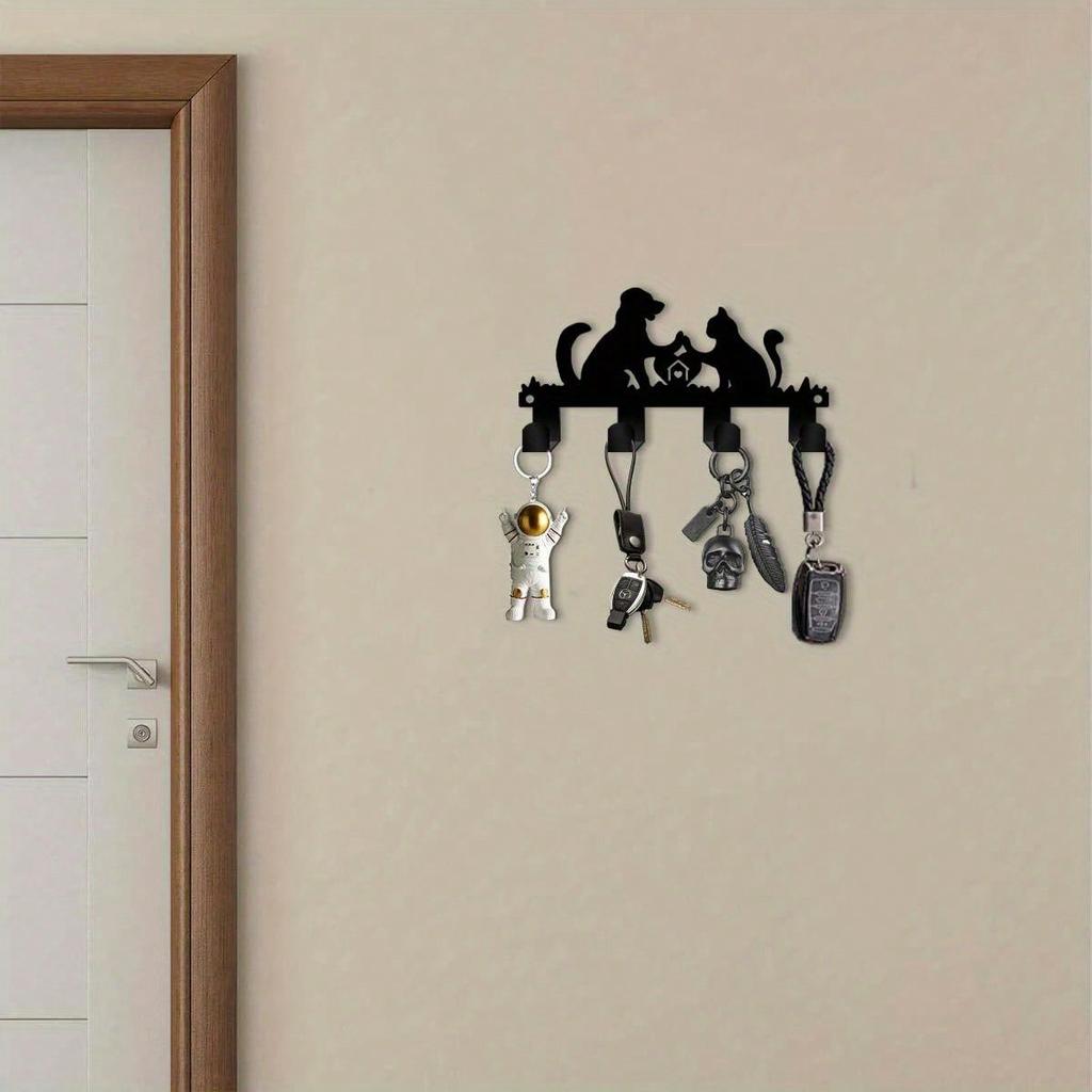 Pet Silhouette Key Holder Metal Wall Art Black Frame Boho Farmhouse Decor Gift for Pet Lovers